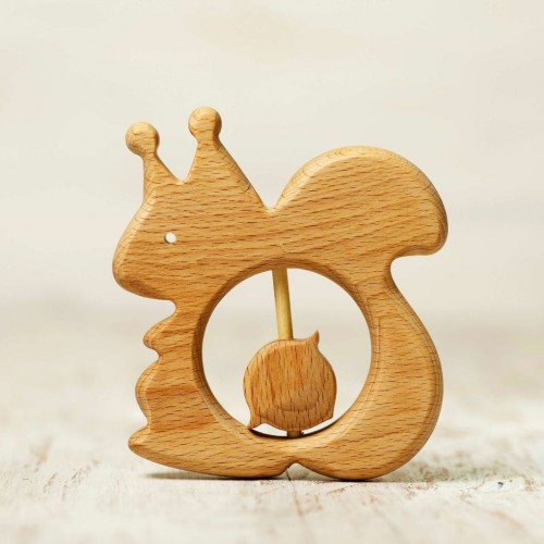 Wooden Teether Toy Squirrel and Nut