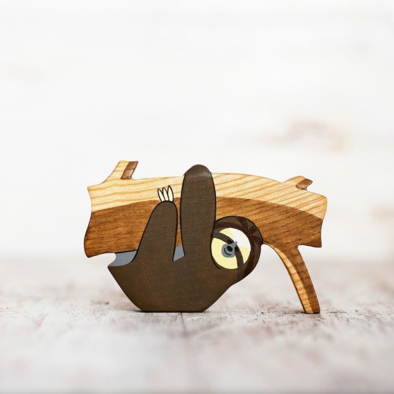 Wooden toy sloth figurine