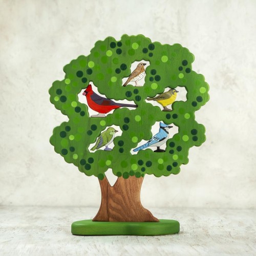 Woodland tree with 5 birds