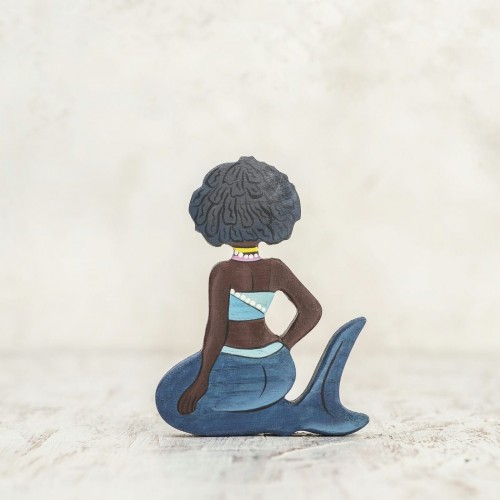 Wooden Afro Mermaid with blue tail