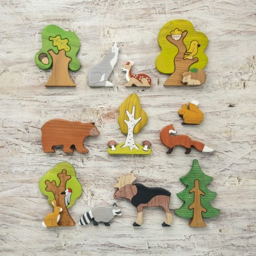 BIG SET Animal toys Forest animals (9pcs) + Trees (5pcs)