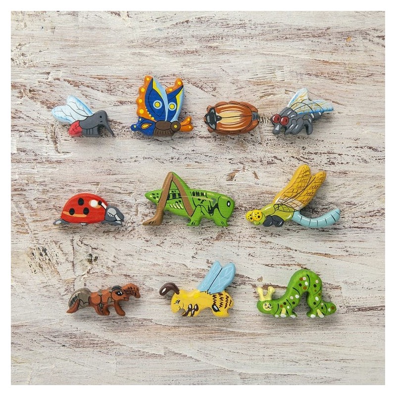 Wooden Insect Figurines Set of 10 - Bee, Ladybug, Caterpillar, and More - Perfect for Spring Learning with Kids