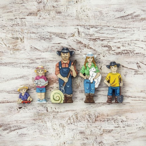 Handmade Wooden Farmer's Family Set for Toddlers