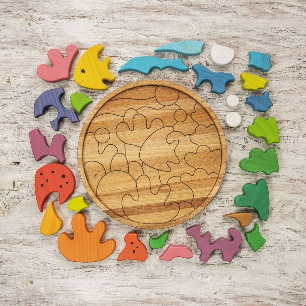 Kids Wooden Sea Puzzle - 25 Piece Ocean Life Educational Toy with ...