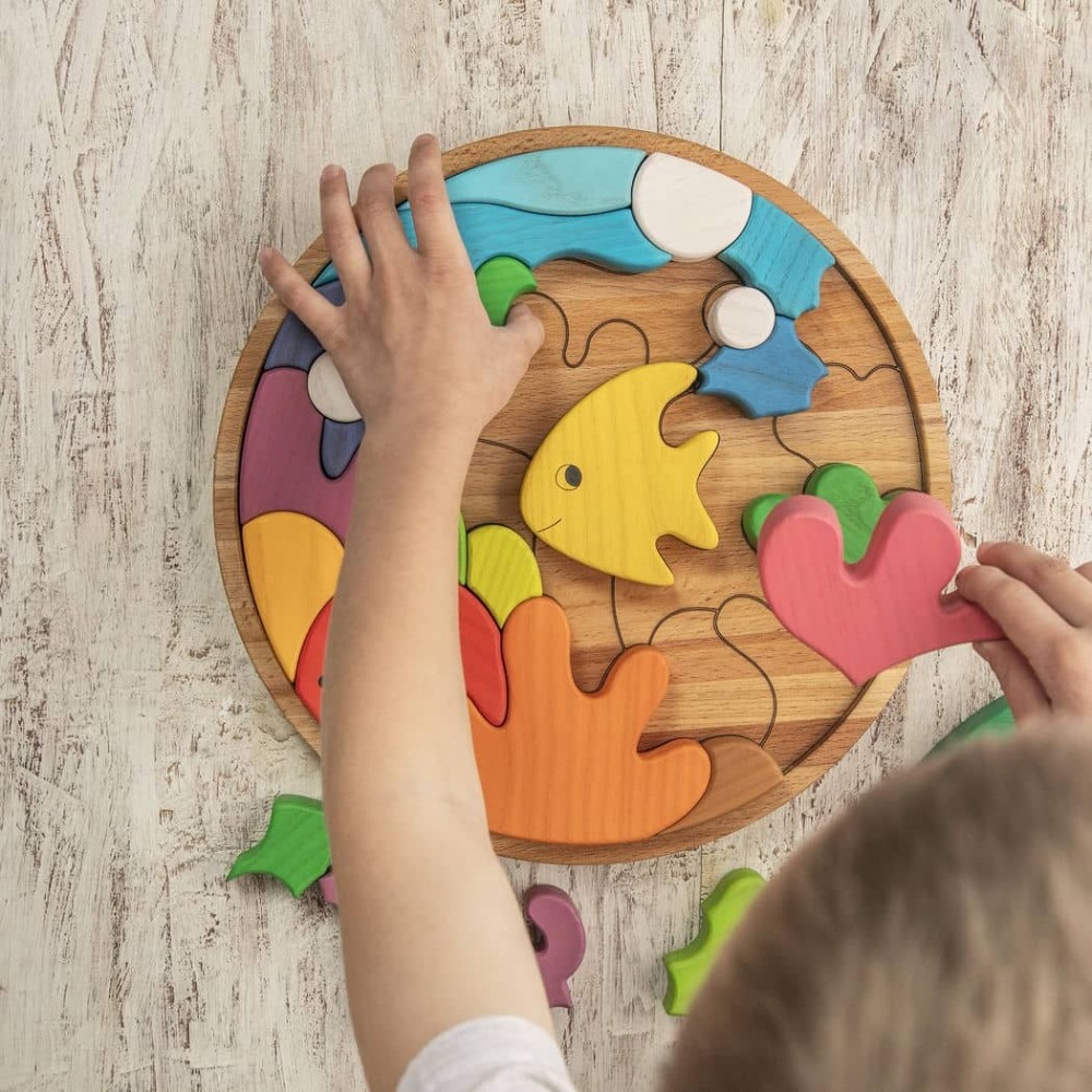 Kids Wooden Sea Puzzle - 25 Piece Ocean Life Educational Toy with ...