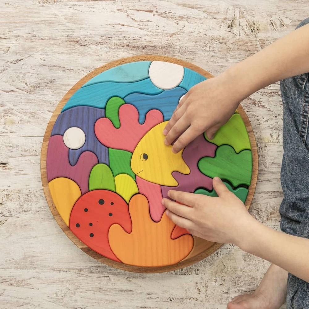 Kids Wooden Sea Puzzle - 25 Piece Ocean Life Educational Toy with ...