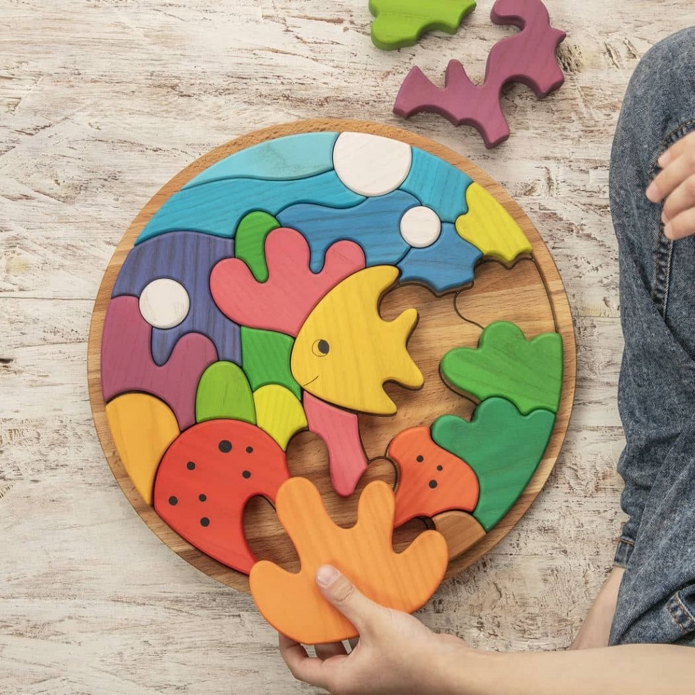 Kids Wooden Sea Puzzle - 25 Piece Ocean Life Educational Toy with ...