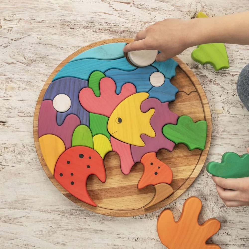 Kids Wooden Sea Puzzle - 25 Piece Ocean Life Educational Toy with ...