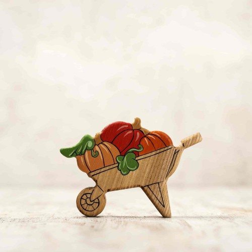 Wooden Wheelbarrow Toy with Pumpkins Autumn Decor
