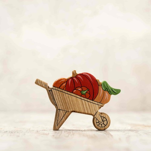 Wooden Wheelbarrow Toy with Pumpkins