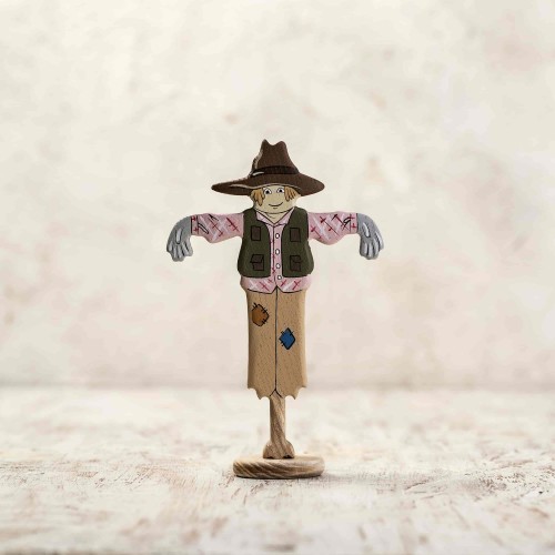Handmade Wooden Strawman Toy - Artisan Scarecrow Figure