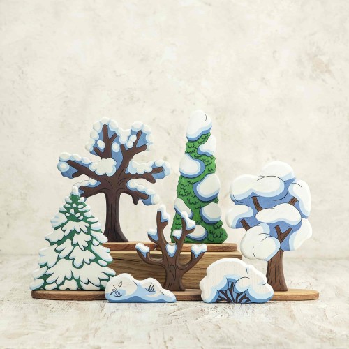 Handcrafted Winter Wonderland Set - Eco-Friendly Wooden Play Trees & Snowdrifts for Kids - Festive Holiday Home Decor
