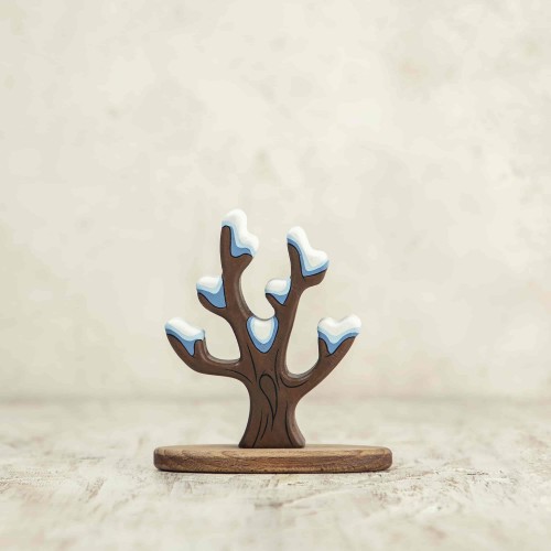 Handcrafted Wooden Winter Tree Toy with Snow Accents - Sustainable Play & Decor - Enchanting Seasonal Ornament