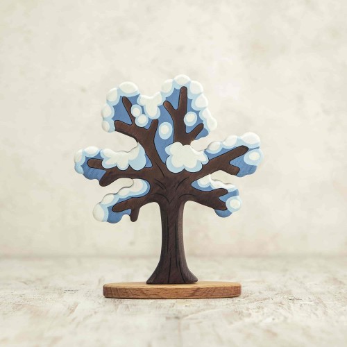 Enchanted Wooden Winter Tree Toy with Whimsical Snow - Handcrafted Seasonal Decor - Imaginative Play & Eco-Friendly Gift