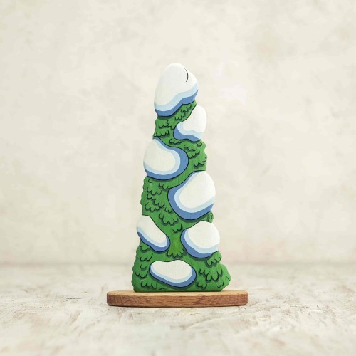 Enchanted Hand-Painted Evergreen Tree Toy - Wooden Winter Pine with Snow - Heirloom Quality Children's Play Decor